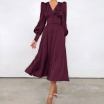 Puffed sleeve long button-down dress