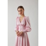 Puffed sleeve long button-down dress