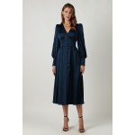 Puffed sleeve long button-down dress