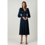 Puffed sleeve long button-down dress