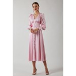 Puffed sleeve long button-down dress