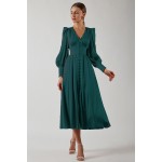 Puffed sleeve long button-down dress