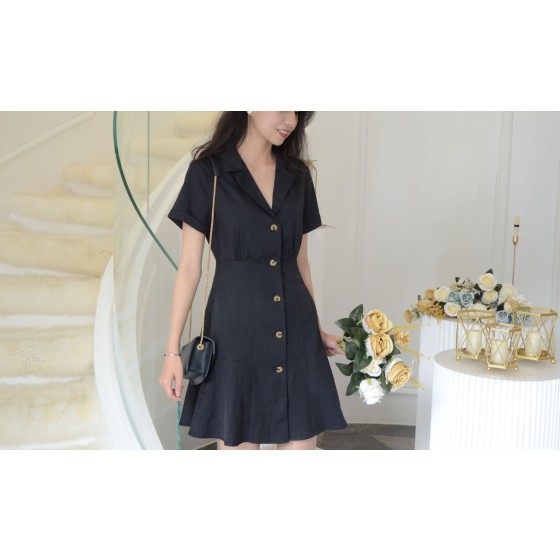 One-breasted dress with suit collar