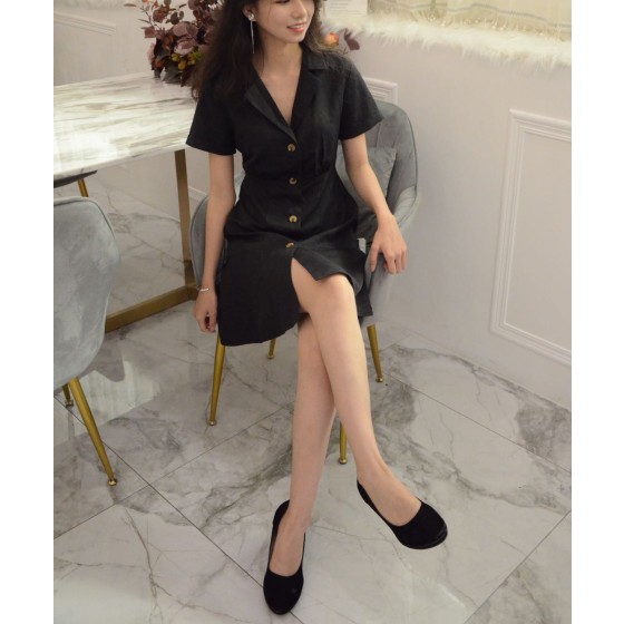 One-breasted dress with suit collar